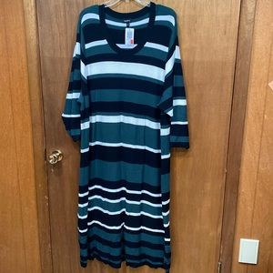 Torrid 5 Green Black Stripe Long Sleeve Sweater Dress